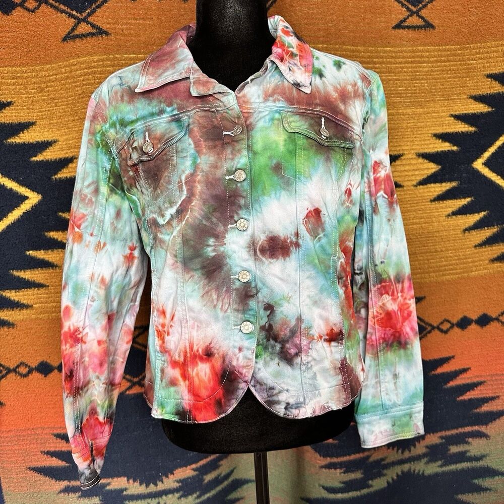 Y2K A.M.I Hand Tie Dyed Button Up Collared Jacket. Pockets. Small. Festival.